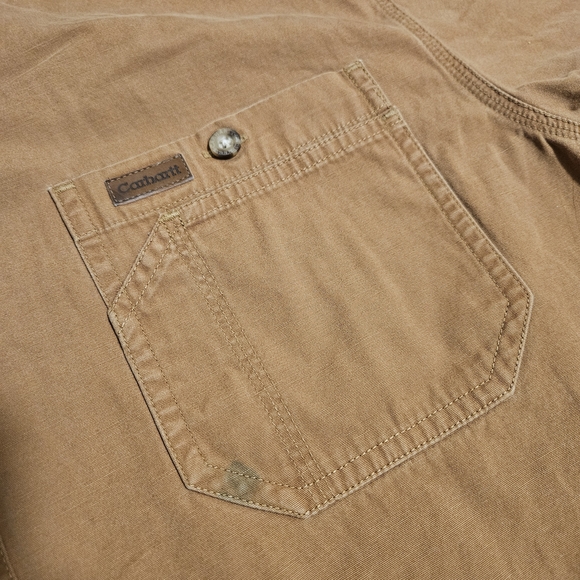 Carhartt Tan Short Sleeve Button Down Shirt Men's Size Large - Picture 5 of 9